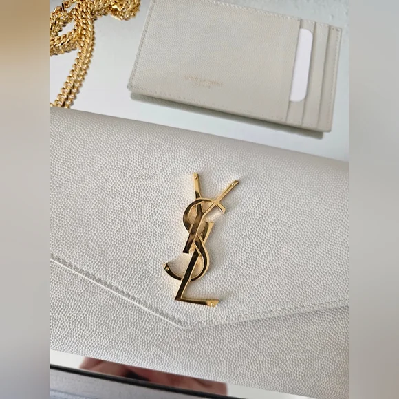 🍸💰​AUTHENTIC Saint Laurent UPTOWN CHAIN WALLET IN GRAIN DE POUDRE EMBOSSED COA - Picture 2 of 11